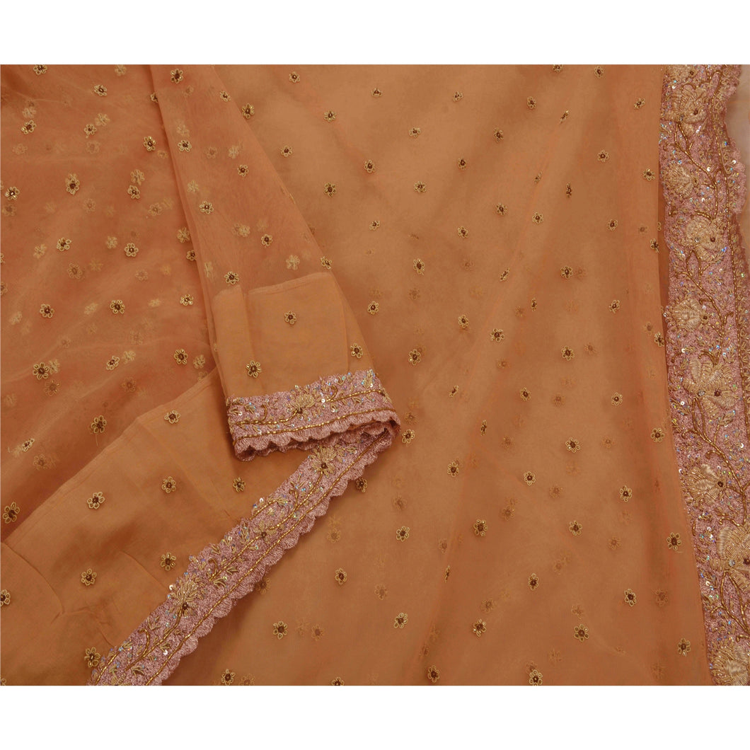 Sanskriti Vintage Saree Net Mesh Hand Beaded Craft Fabric Premium Sari