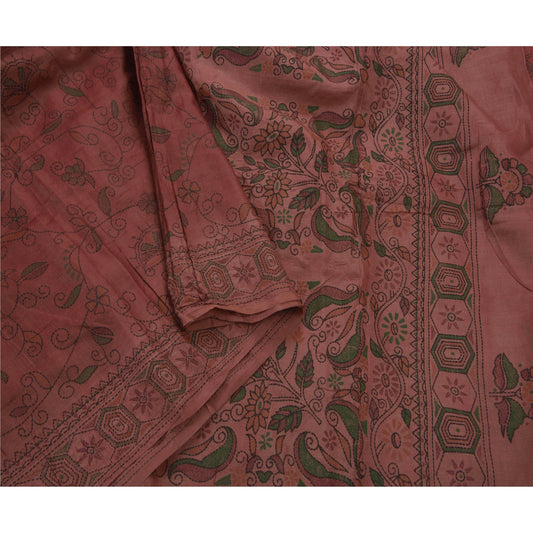 Санскритское винтажное сари 100% чистый шелк окрашенный персиковый цвет устойчивая ткань ремесло цветочное сари