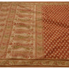 Sanskriti Vintage Saree Art Silk Woven Brown Craft Sustainable Fabric Premium 5 Yard Sari