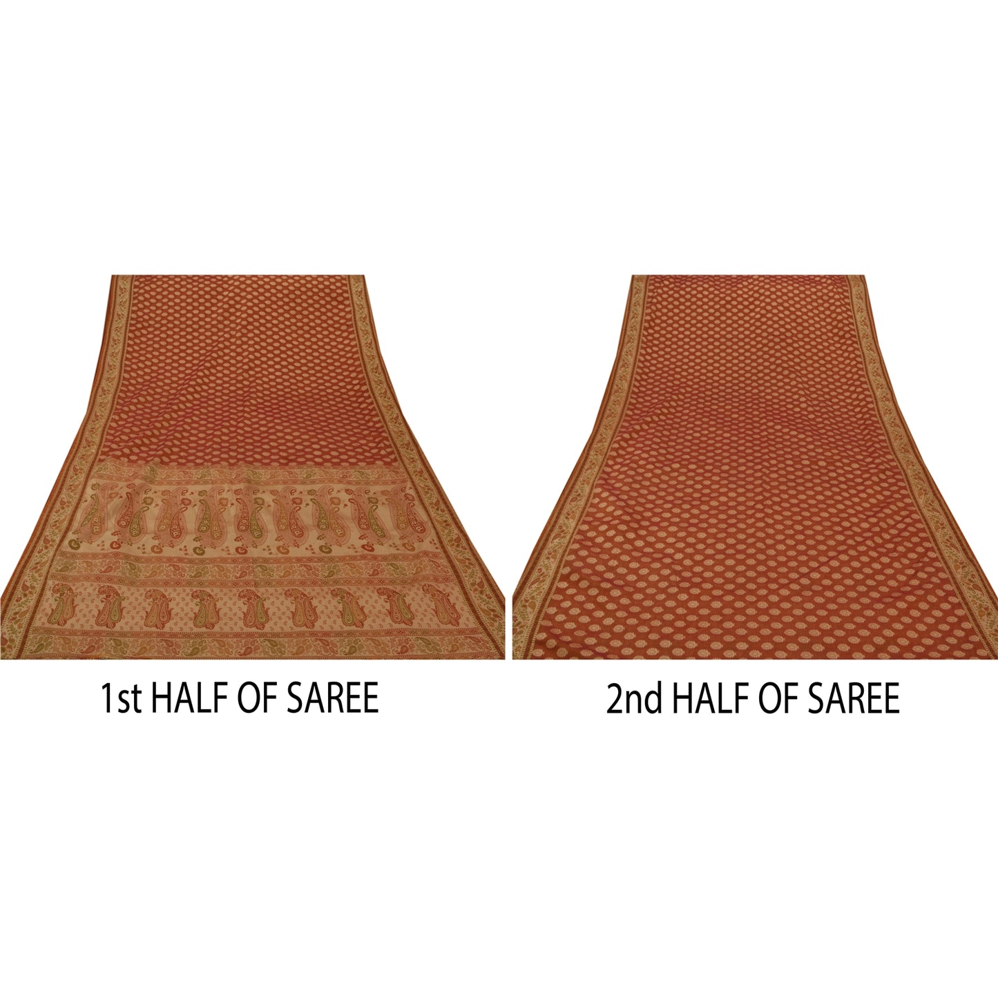 Sanskriti Vintage Saree Art Silk Woven Brown Craft Sustainable Fabric Premium 5 Yard Sari