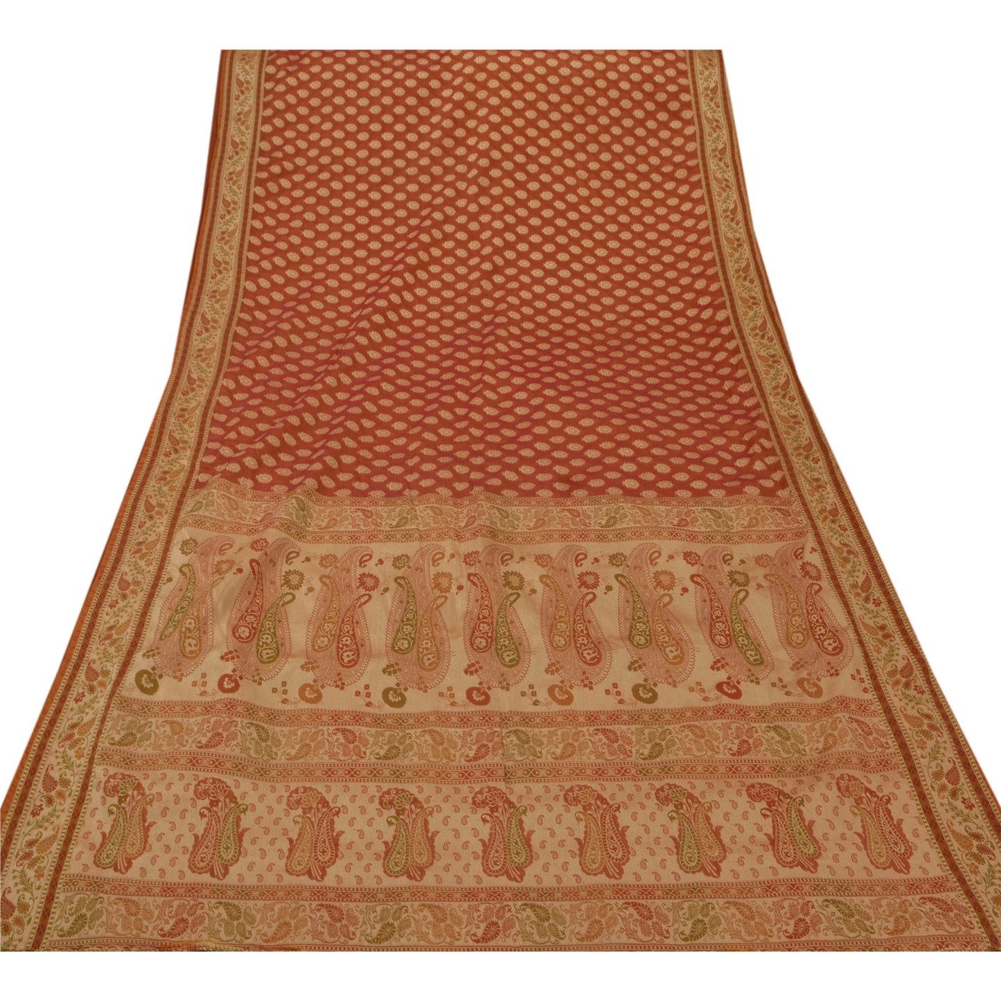 Sanskriti Vintage Saree Art Silk Woven Brown Craft Sustainable Fabric Premium 5 Yard Sari