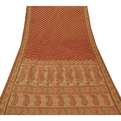 Sanskriti Vintage Saree Art Silk Woven Brown Craft Sustainable Fabric Premium 5 Yard Sari