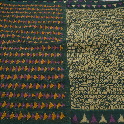 Санскрити Винтаж Антикварное Сари Искусство Шелк Ручная Вышивка Экологичная Ткань Премиум 5Yd Сари