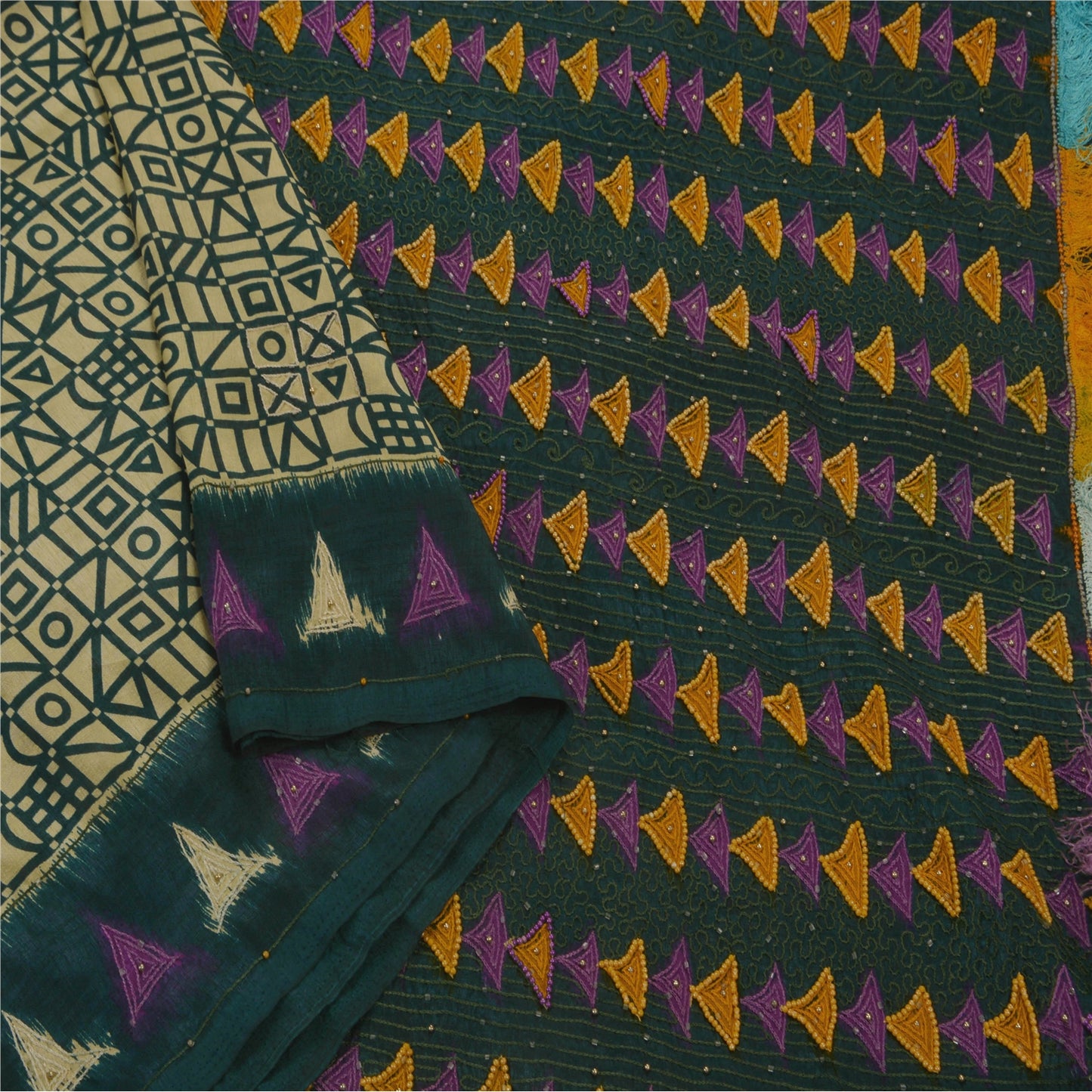 Санскрити Винтаж Антикварное Сари Искусство Шелк Ручная Вышивка Экологичная Ткань Премиум 5Yd Сари