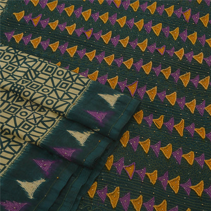 Санскрити Винтаж Антикварное Сари Искусство Шелк Ручная Вышивка Экологичная Ткань Премиум 5Yd Сари