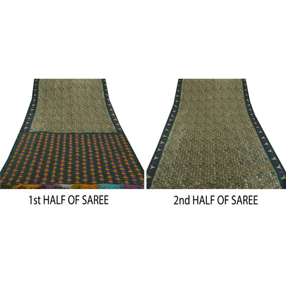 Санскрити Винтаж Антикварное Сари Искусство Шелк Ручная Вышивка Экологичная Ткань Премиум 5Yd Сари