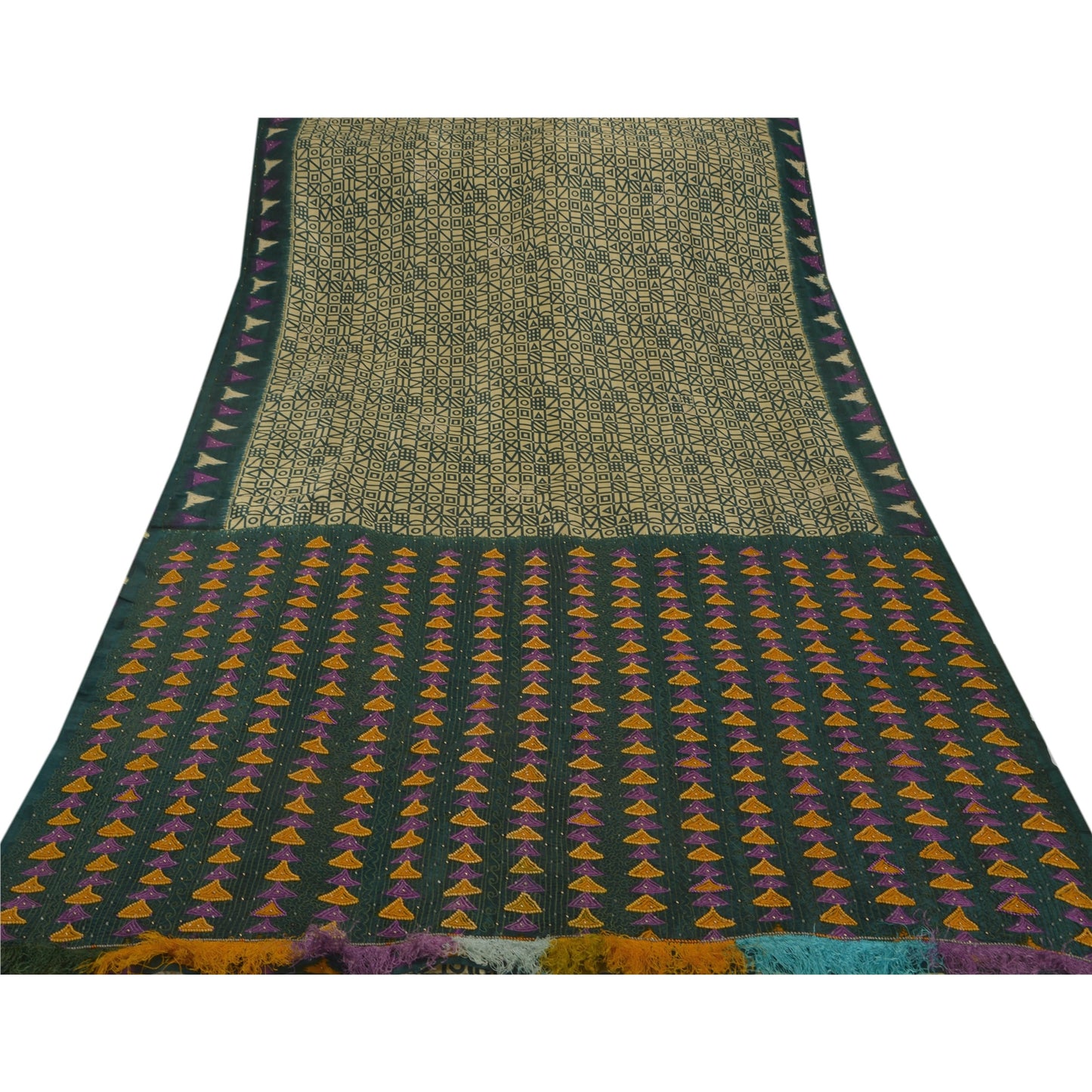 Санскрити Винтаж Антикварное Сари Искусство Шелк Ручная Вышивка Экологичная Ткань Премиум 5Yd Сари