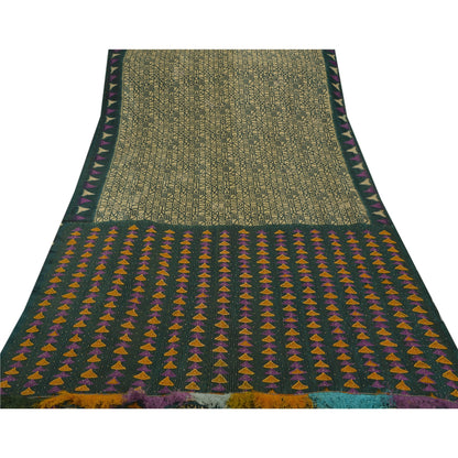 Санскрити Винтаж Антикварное Сари Искусство Шелк Ручная Вышивка Экологичная Ткань Премиум 5Yd Сари