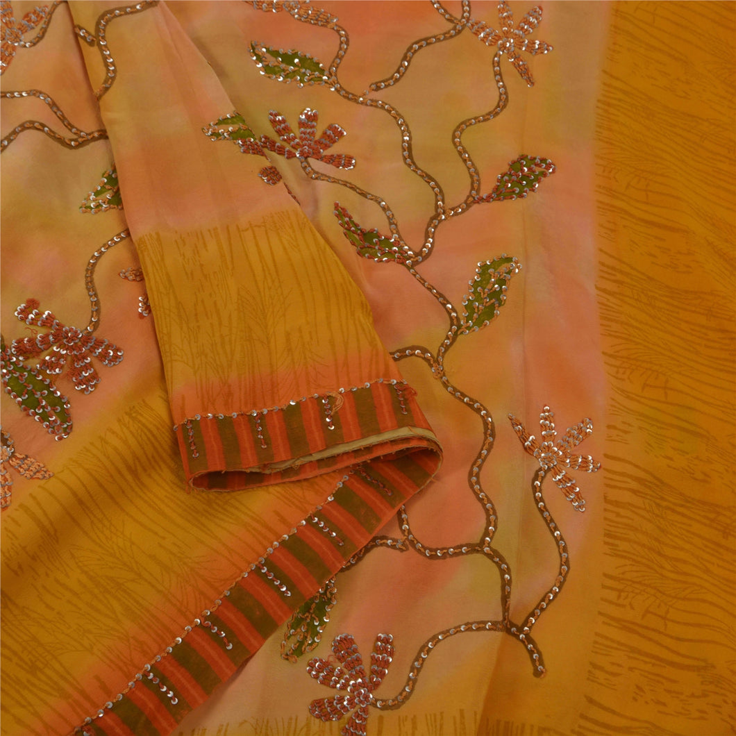 Sanskriti Antique Vintage Saree Pure Crepe Silk Hand Beaded Fabric Premium Sari