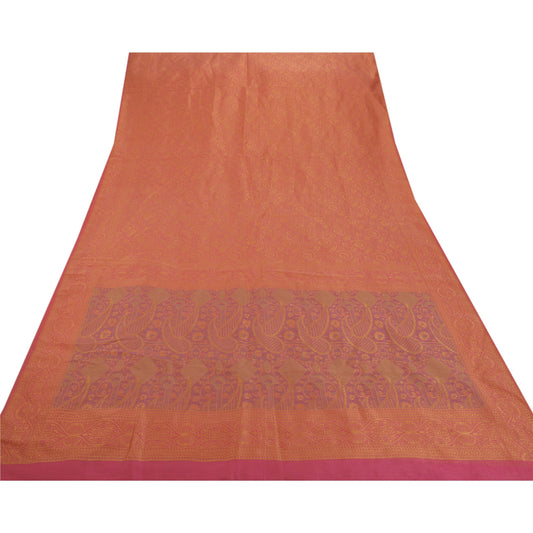 Сари Sanskriti Vintage из шелковой смеси, розового цвета, ручная работа, устойчивая ткань, премиум-класса, 5 ярдов