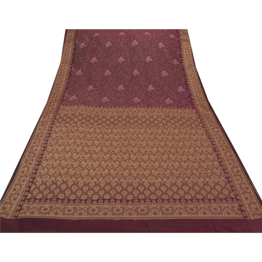 Санскритское винтажное сари из шелка с вышивкой, фиолетовая тканая устойчивая ткань, 5 ярдов, сари