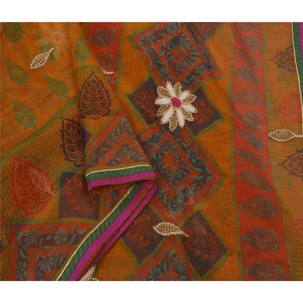 Saree Art Silk Embroidered Painted Fabric Premium 5 Yd Sari