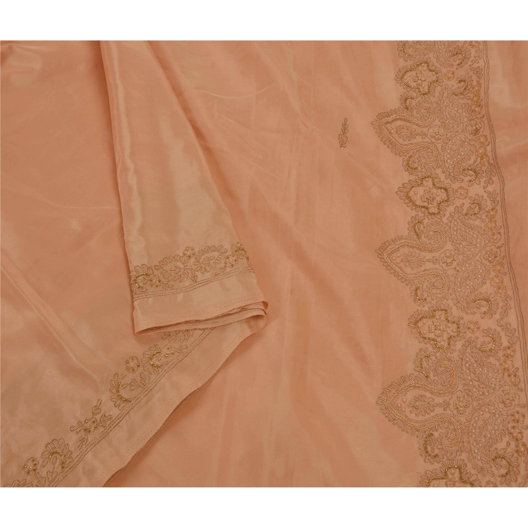 Sanskriti Antique Vintage Saree Satin Silk Hand Embroidery Fabric Premium Sari