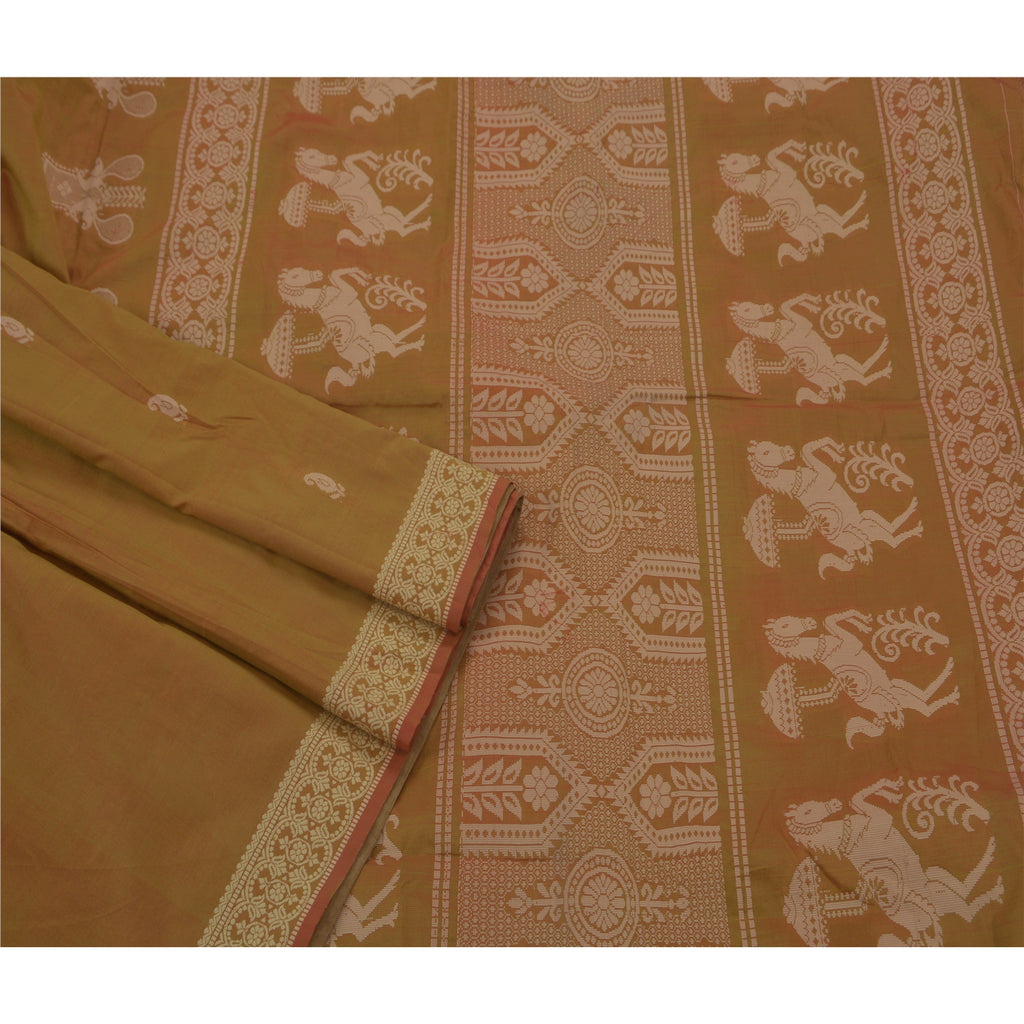 Sanskriti Vintage Saree Art Silk Home Decor Saree Peacock Woven 6 Yard Green Sari Fabric Versatile Uses--Crafts Sewing Patchwork Decor