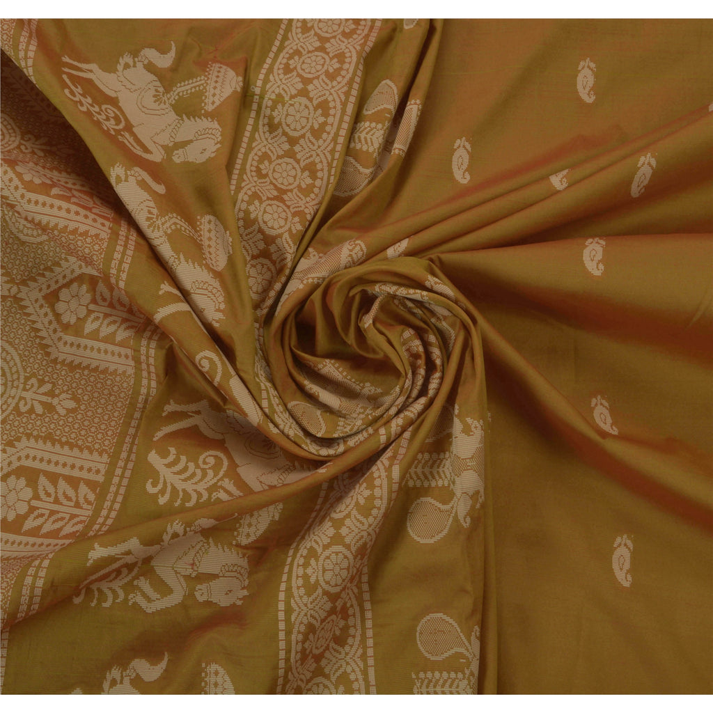 Sanskriti Vintage Saree Art Silk Home Decor Saree Peacock Woven 6 Yard Green Sari Fabric Versatile Uses--Crafts Sewing Patchwork Decor