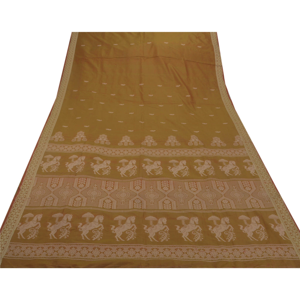 Sanskriti Vintage Saree Art Silk Home Decor Saree Peacock Woven 6 Yard Green Sari Fabric Versatile Uses--Crafts Sewing Patchwork Decor