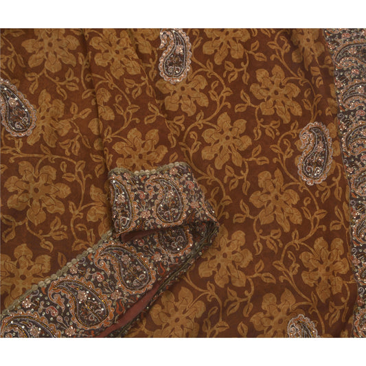 Санскритское винтажное сари 100% чистый шелк жоржет, расшитый вручную бисером, устойчивая ткань, этническое сари