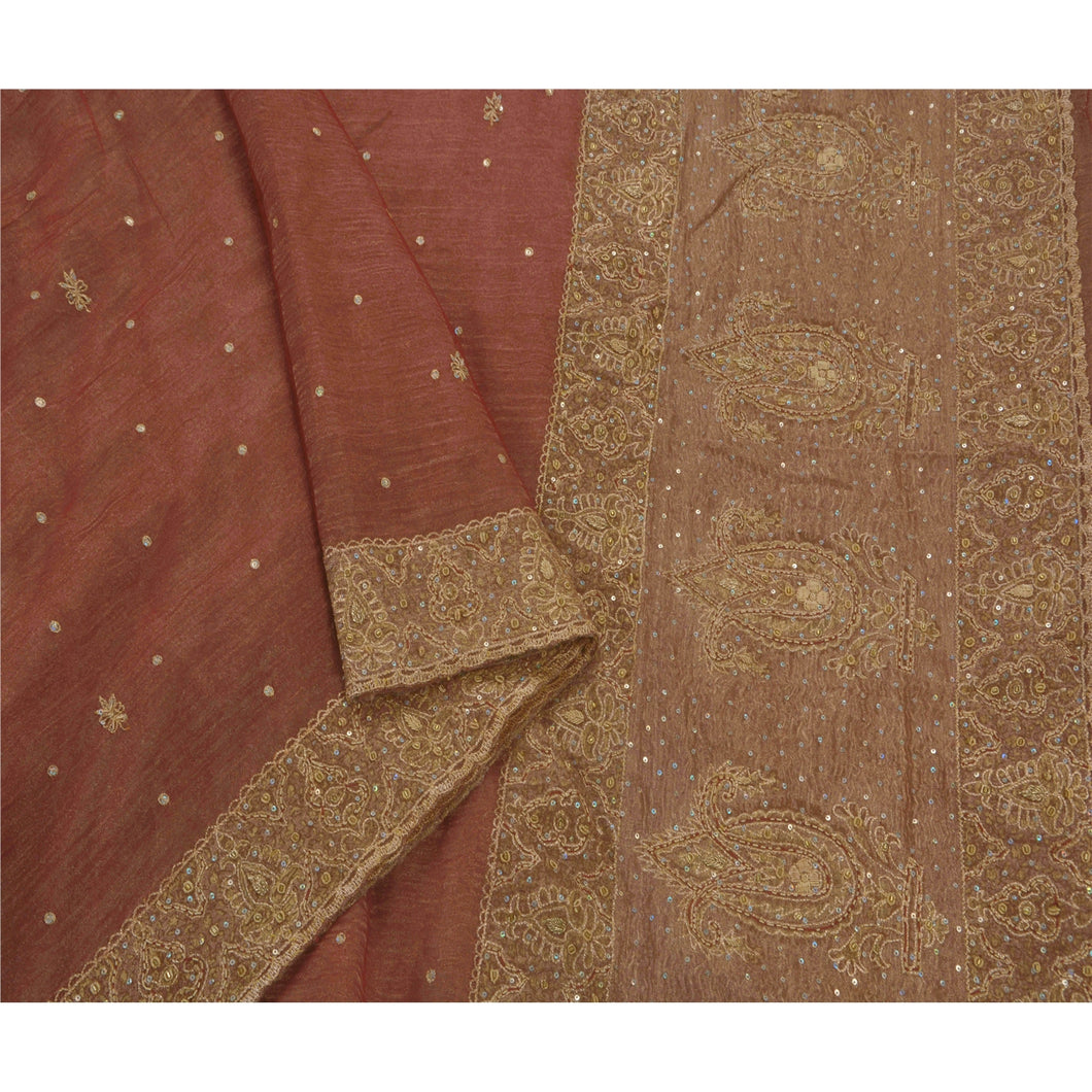 Sanskriti Antique Vintage Saree Tissue Hand Embroidery Fabric Premium 5 Yd Sari