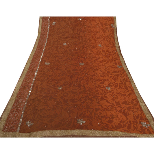 Санскритское винтажное сари 100% чистый шелк жоржет, расшитый вручную бисером, устойчивая ткань премиум-класса, 5 ярдов