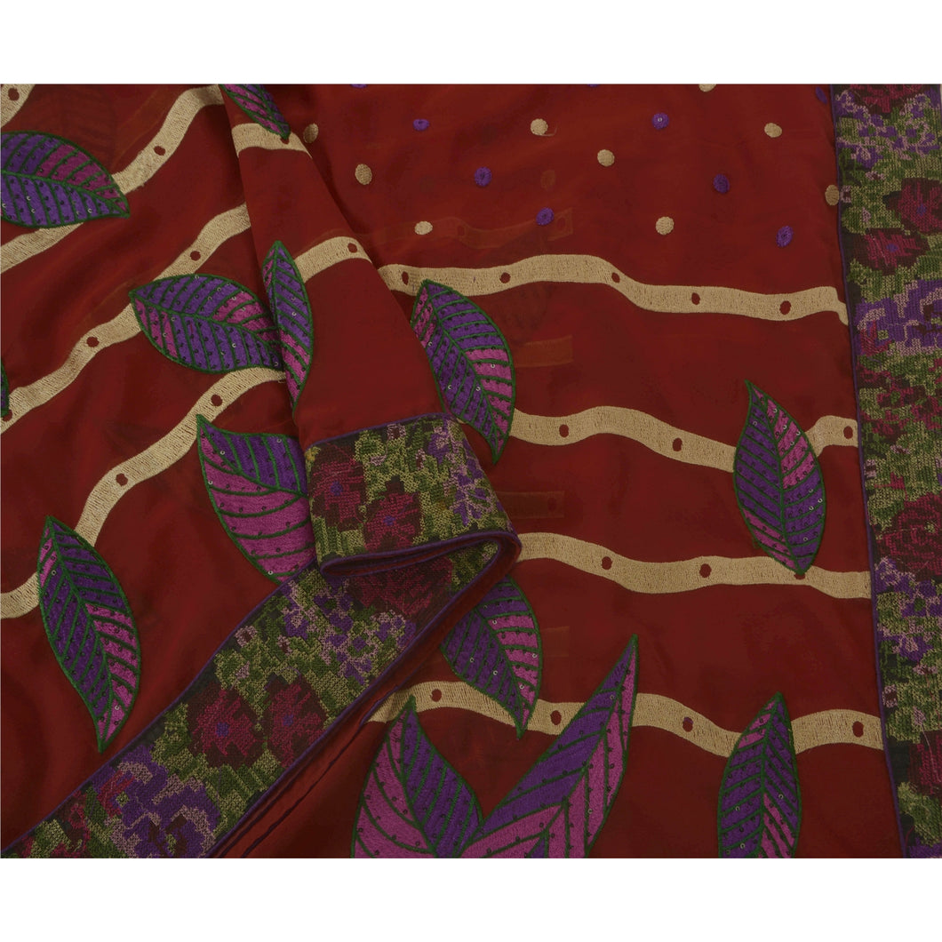 Sanskriti Antique Vintage Saree Georgette Embroidered Premium Fabric 5 Yd Sari