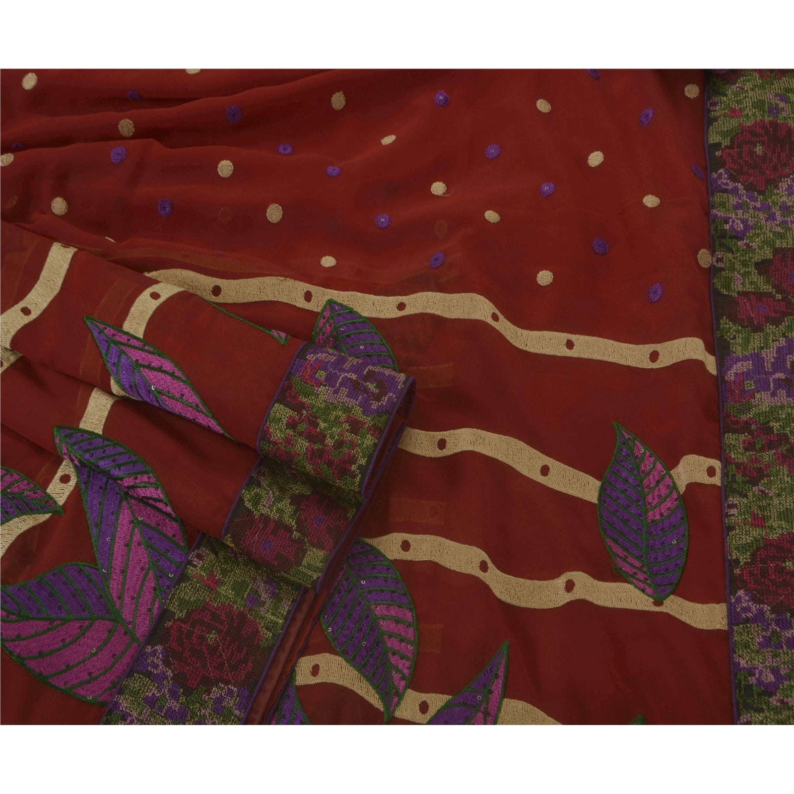 Sanskriti Vintage Antik Sari Georgette Broderet Premium Bæredygtigt Stoff 5 Yard Sari