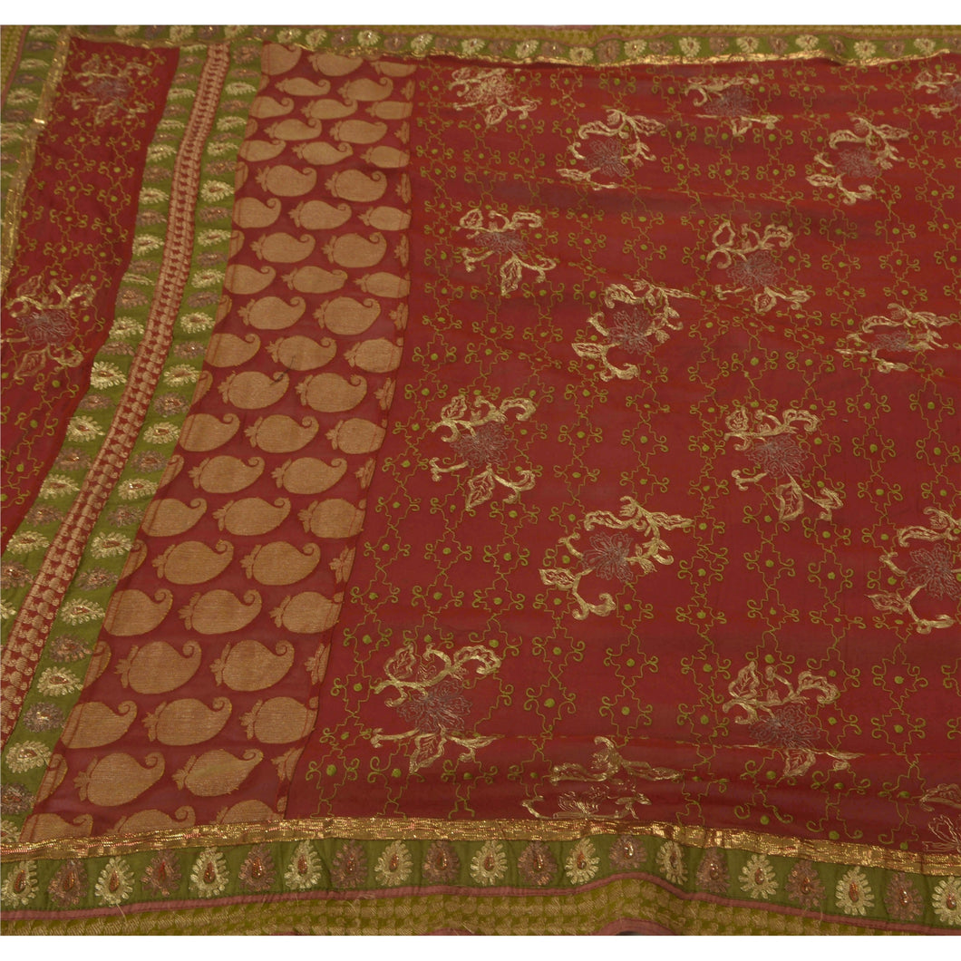 Saree Pure Georgette Silk Hand Beaded Fabric Lehenga Sari