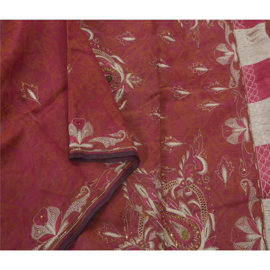 Vintage Saree 100% Pure Organza Silk Hand Beaded Woven Fabric Premium 5 Yd Sari