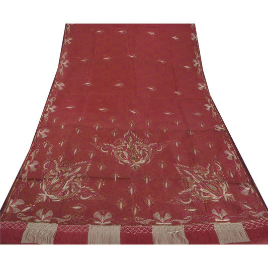 Санскритское винтажное сари 100% натуральный органза шелк вручную сотканный из бисера устойчивый материал премиум 5 ярдов сари 