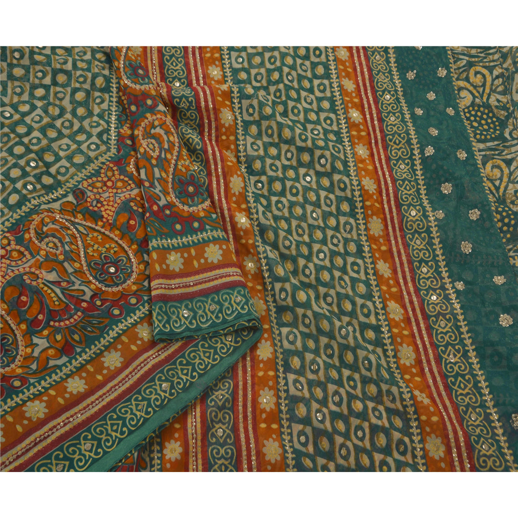 Saree Georgette Hand Beaded Craft Fabric Premium 5 Yd Sari