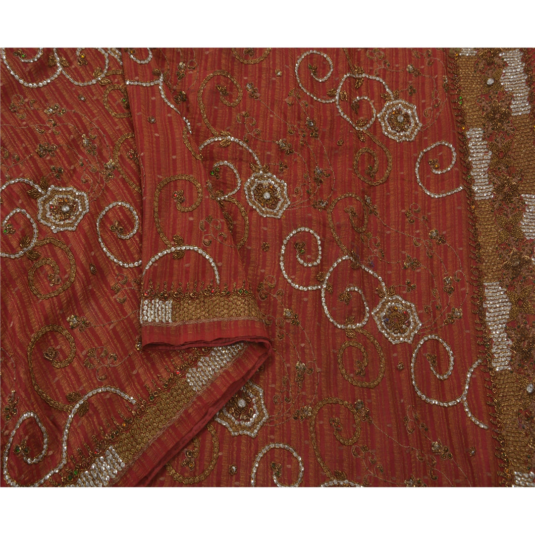 Sanskriti Antique Vintage Saree Pure Silk Hand Embroidery Fabric Premium Sari