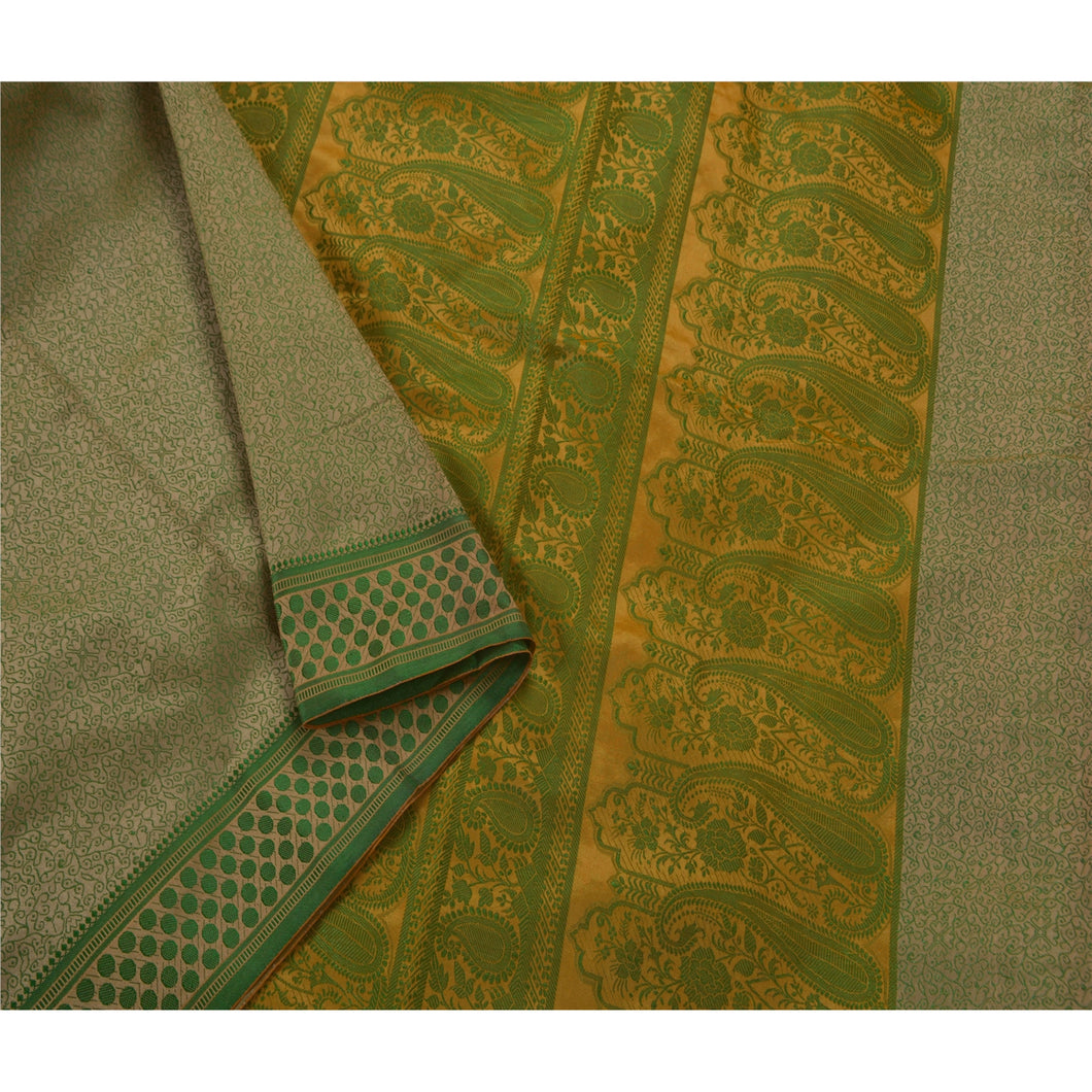 Sanskriti Vinatage Saree Art Silk Woven Green Craft Fabric Premium 5 Yd Sari