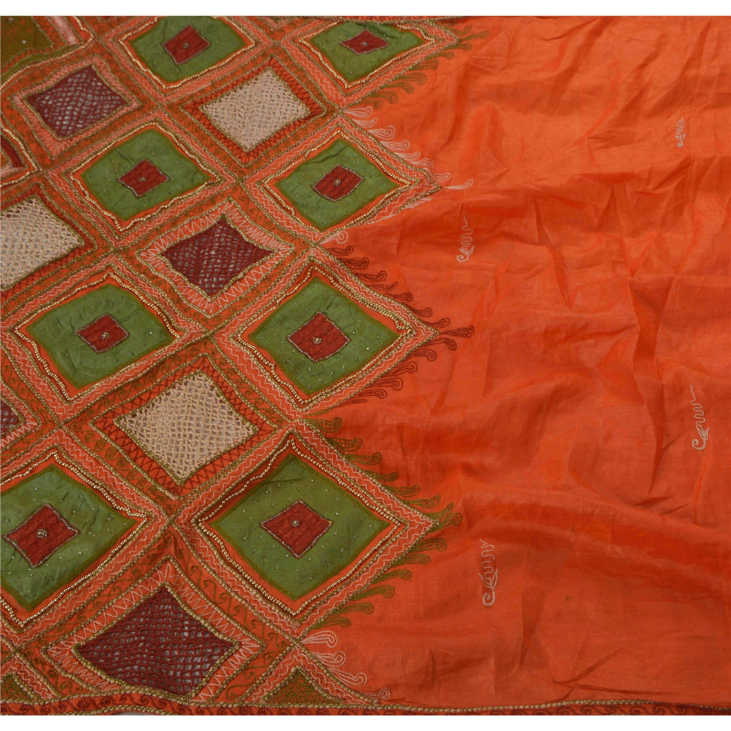 Vintage Saree Pure Silk Craft Fabric Hand Embroidery Pre Stitched Lehenga Sari