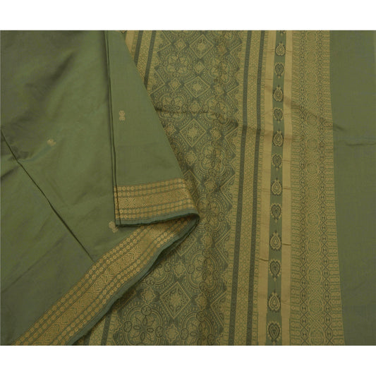Sanskriti Vintage Saree Art Silk Woven Sustainable Fabric Green 1 Yd Sari With Blouse Piece