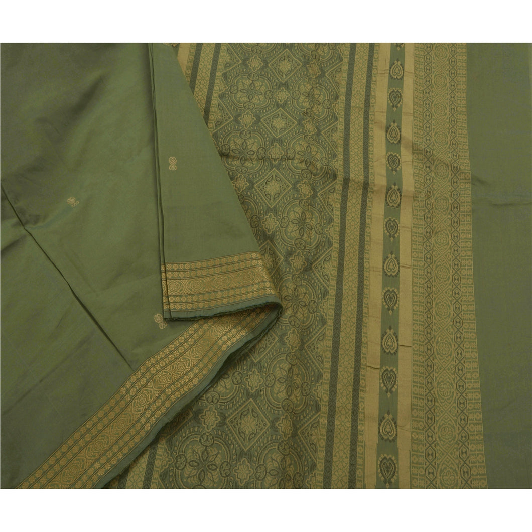 Sanskriti Vintage Saree Art Silk Woven Fabric Green 1 Yd Sari With Blouse Piece