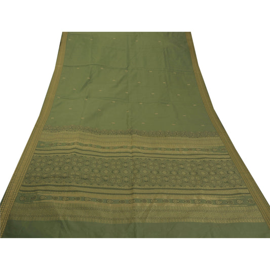 Sanskriti Vintage Saree Art Silk Woven Sustainable Fabric Green 1 Yd Sari With Blouse Piece