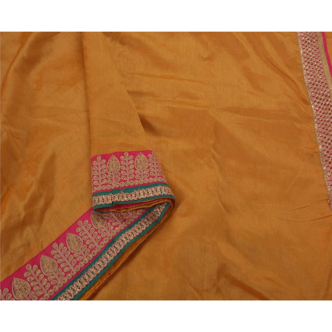 Saree Art Silk Embroidered Yellow Fabric Premium 5 Yd Sari