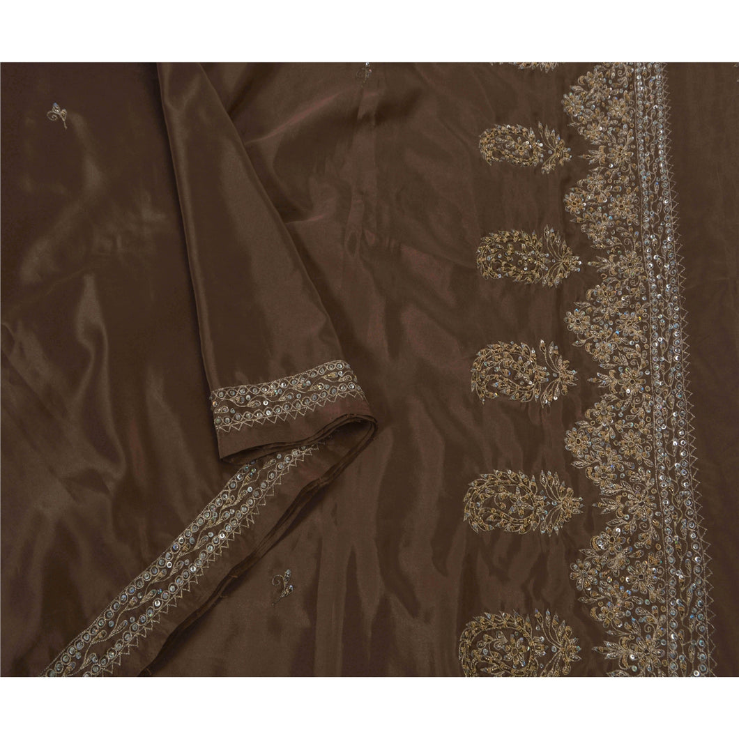 Saree Art Silk Hand Beaded Brown Fabric Premium 5 Yd Sari