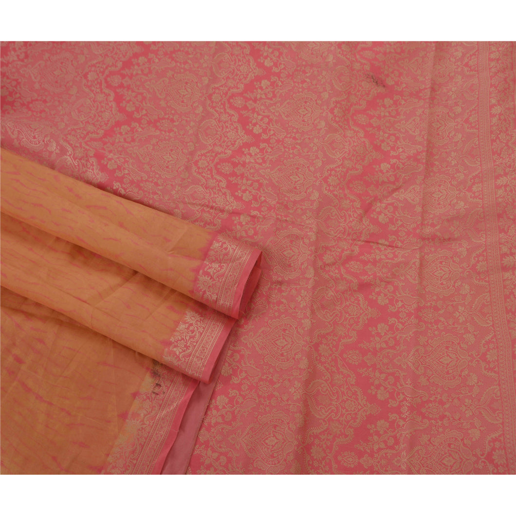 Saree 100% Pure Silk Woven Pink Fabric 5 Yd Leheria Sari