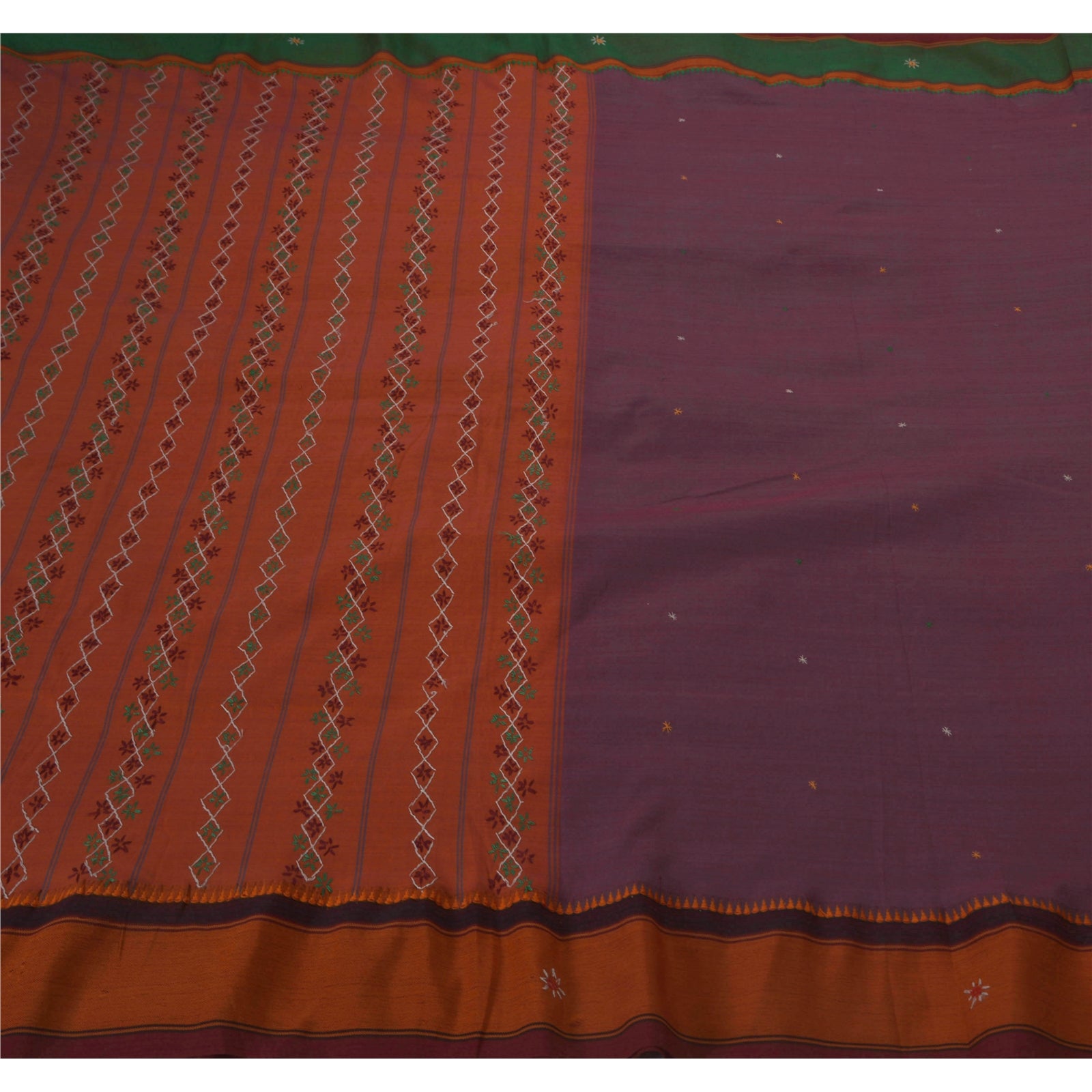 Sanskriti Vintage Sari Håndbroderet Lilla Bæredygtigt Stof Premium 5 Yard Sari