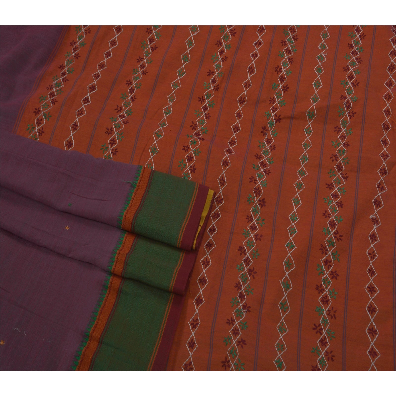 Sanskriti Vintage Sari Håndbroderet Lilla Bæredygtigt Stof Premium 5 Yard Sari