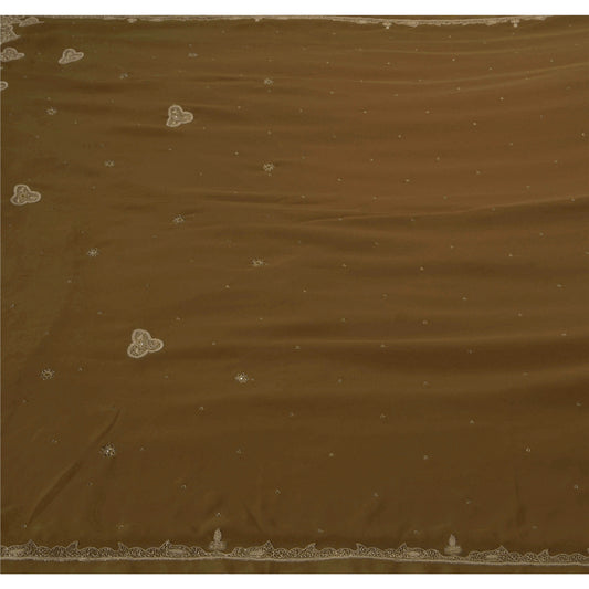 Sanskriti Vintage Saree Georgette Hand Beaded Green Sustainable Fabric Ethnic 5YD Sari