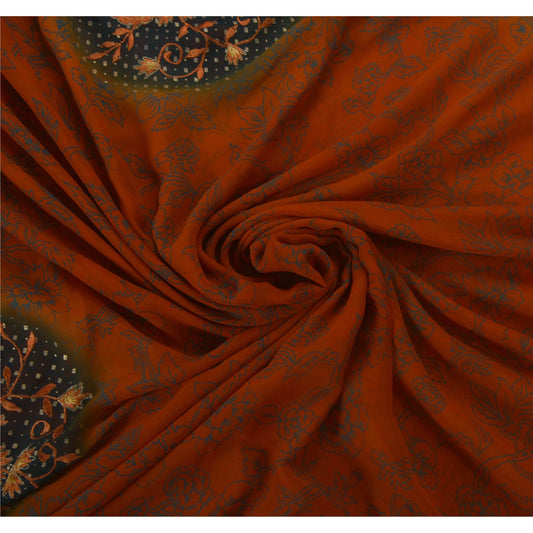 Sanskriti Vintage Antique Sarees Georgette Embroidery Orange Sustainable Fabric Premium Sari