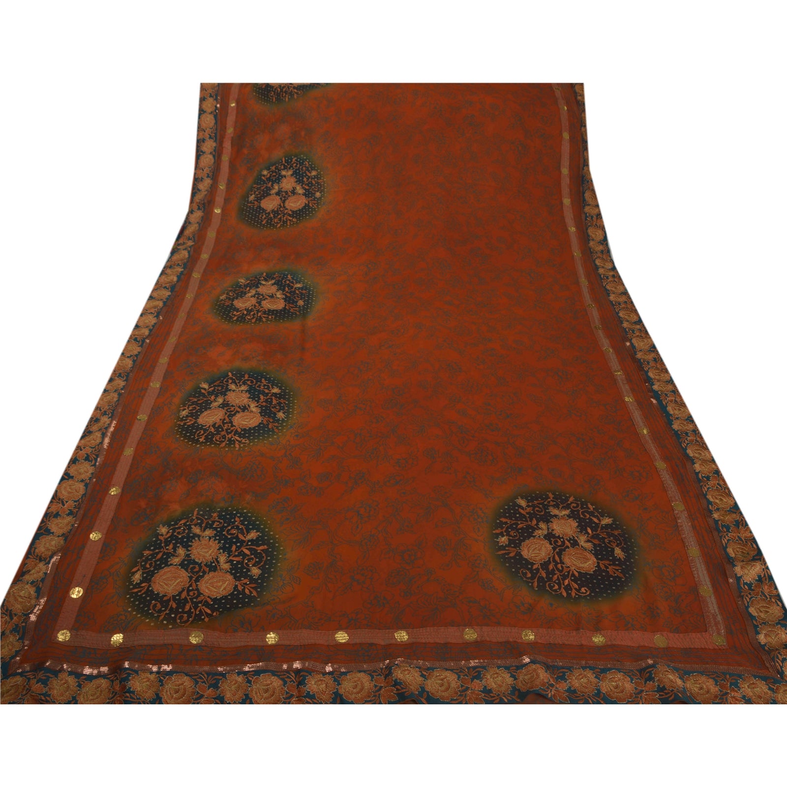 Sanskriti Vintage Antique Sarees Georgette Embroidery Orange Sustainable Fabric Premium Sari