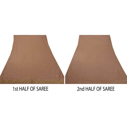 Sanskriti Vintage Saree Art Silk Hand Beaded Craft Sustainable Fabric Premium 5 Yd Sari