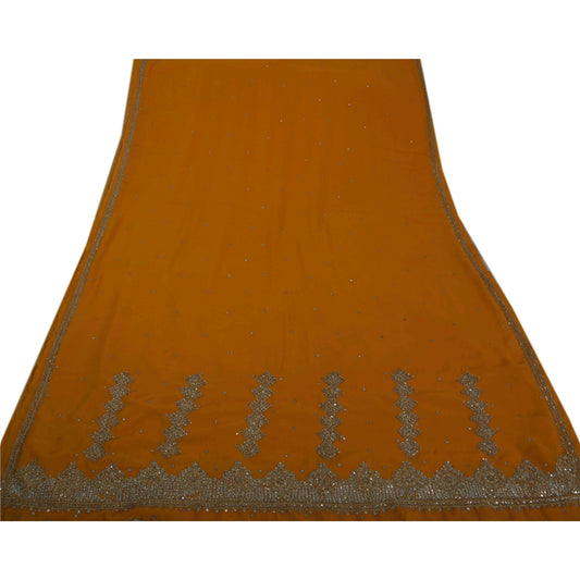 Санскритское винтажное этническое сари из жоржета, расшитое вручную бисером, экологически чистая ткань, сари премиум-класса, 5 ярдов