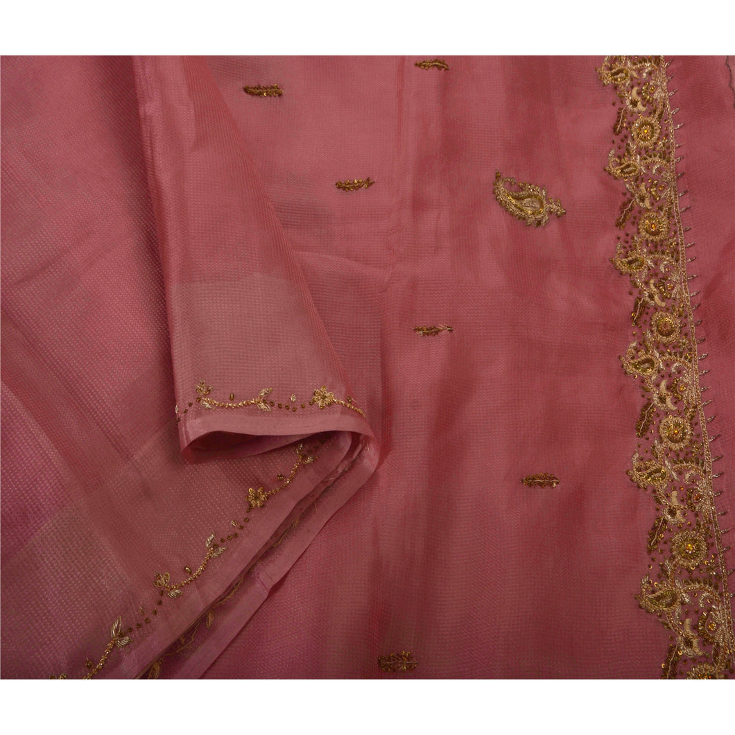 Sanskriti Vinatage Saree Art Silk Hand Beaded Purple Fabric Premium 5 Yd Sari