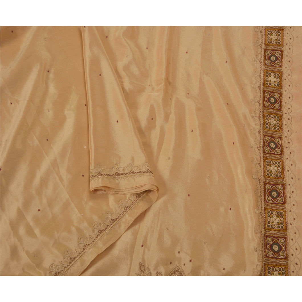 Sanskriti Antique Vintage Saree Art Silk Hand Embroidery Fabric Premium Sari