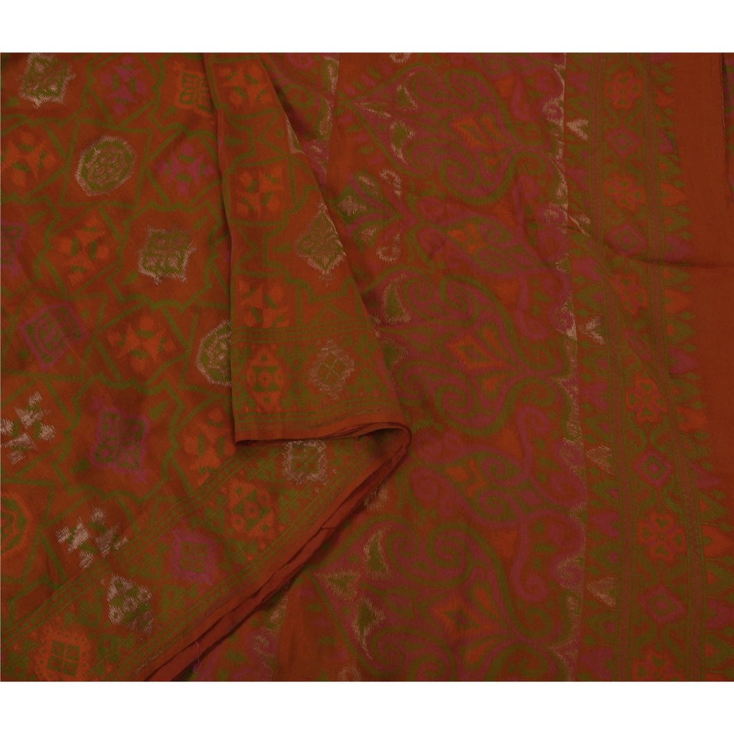 Sanskriti Vintage Saree 100% Pure Silk Woven Orange Fabric Premium Craft Sari