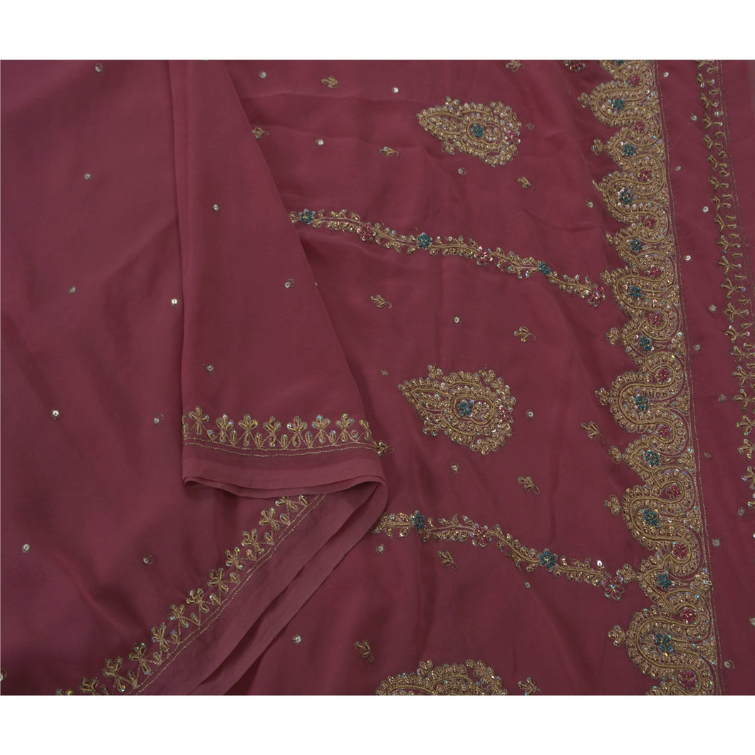 Saree Blend Georgette Hand Beaded Fabric Premium 5 Yd Sari
