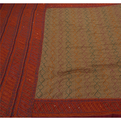 Sanskriti Vintage Saree Art Silk Hand Beaded Craft Sustainable Fabric Premium 5 Yd Sari